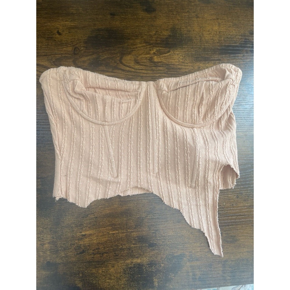 PrettyLittleThing Stone Rib Corset Cup Raw Hem Crop Top NWT Size 4 - Picture 2 of 4